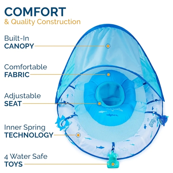 Swimways Ultra Baby Elite Spring Float with Sun Canopy - Shark Theme - Picture 4 of 9